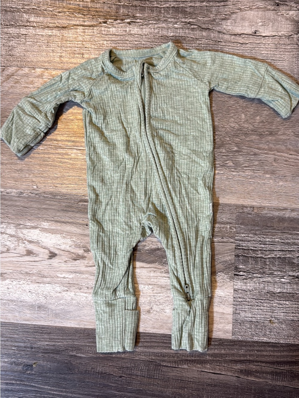 Little sleepies Soft Ribbed Sage Green Kids One-Piece Zipper Romper